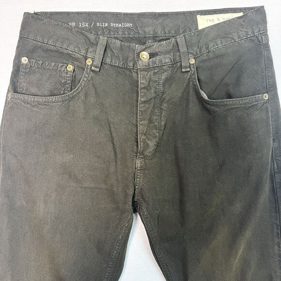 Rag & Bone Jeans Mens 32X34 Green Fatigue Cotton RB 15X Slim Straight Button Fly - Picture 4 of 11